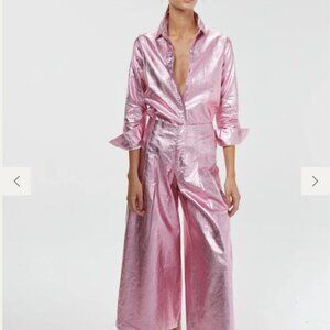 LANHTROPY - CULOTTE METALLIC LINEN PANTS SIZE M PALE PINK